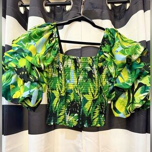Live 4 Truth Green and Yellow Smocked Puff Sleeve Blouse
